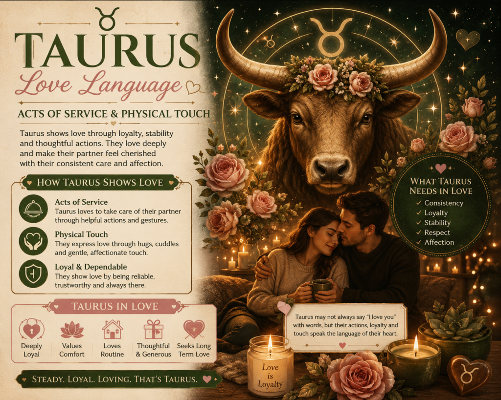 Taurus love language astrology infographic