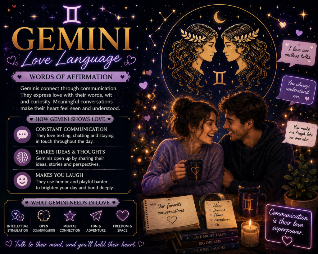 Gemini love language astrology infographic