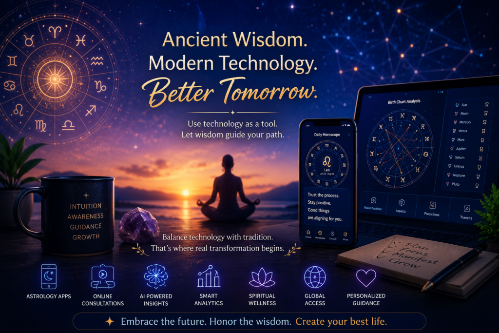 Ancient wisdom and modern technology with AI astrology, digital birth chart, meditation, and astrology apps.